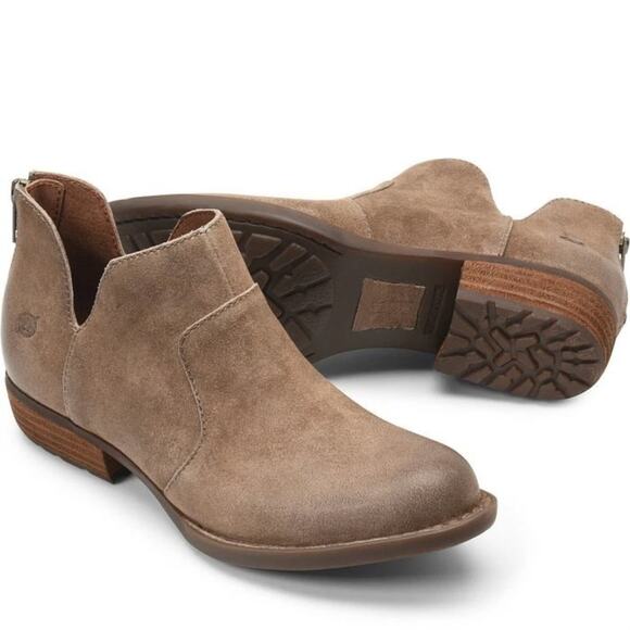 BORN Kerri Italian Leather Distressed Taupe Comfort Bootie, Women's Size 9.5